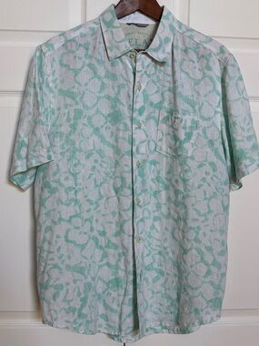 Tommy Bahama Linen Shirt Mens M Fits L Green Tropical Short Sleeve